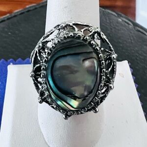 Silver Abalone Ring Black/Green